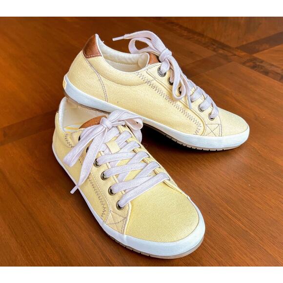 Taos Star Burst Sunny Yellow Sneaker Shoes Canvas Casual Pastel 6.5 lace up - Picture 2 of 9
